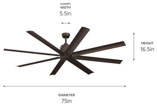 75" 8 Blade Ceiling Fan, Satin Natural Bronze