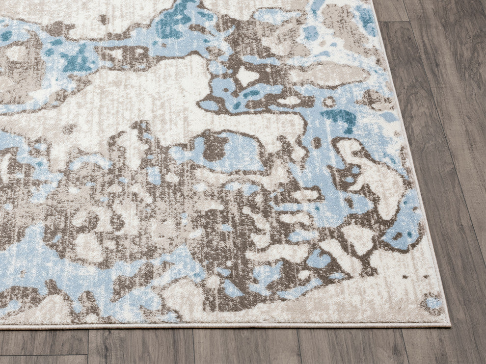 Abani Arto Collection ART180A Teal Beige Abstract Art Area Rug