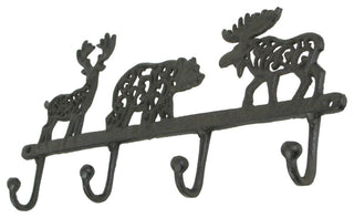 Cast Iron Moose Bear Deer Hook Rack Wall Mounted Coat Holder Cabin Home Decor