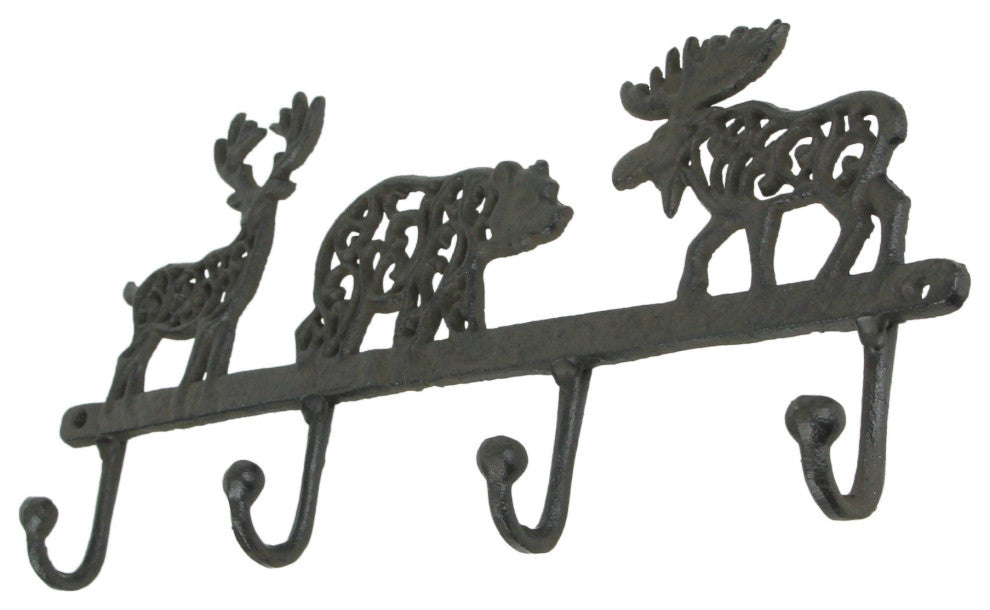 Cast Iron Moose Bear Deer Hook Rack Wall Mounted Coat Holder Cabin Home Decor