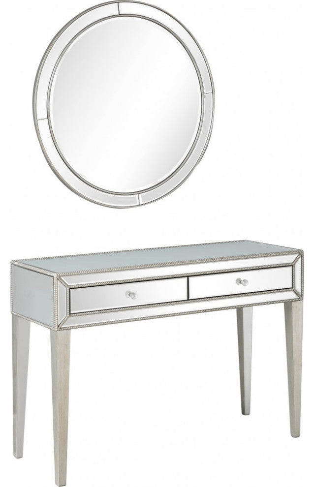 Silver Beaded Mirror and Console Table