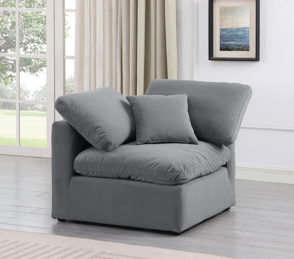 Indulge Upholstered Modular Chair, Grey, Down Stuffed Velvet, Corner Chair
