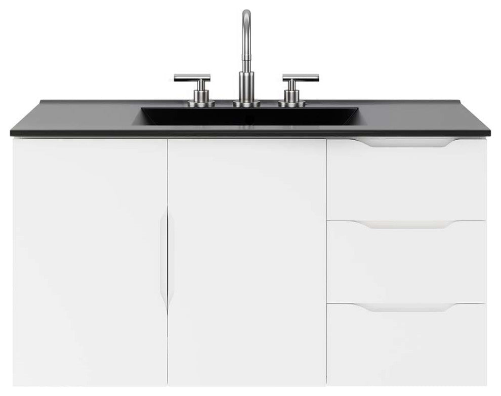 Sink Vanity Cabinet, Black White, Ceramic, Melamine, Modern, Hotel Bathroom