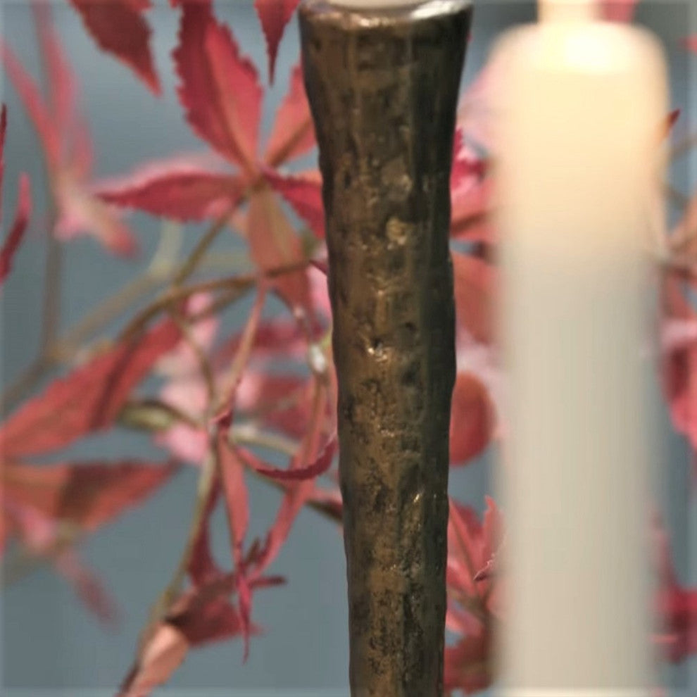 Tall Cast Metal Set Three Gold Candlesticks Taper Candle Holder Elegant Slim