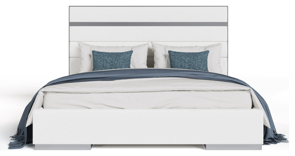 Modrest Cartier Modern White Vegan Leather + Stainless Steel Bed, Queen