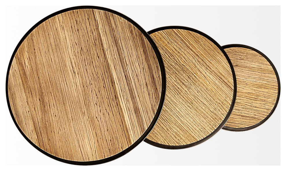 27" Black And Brown Solid Wood Round End Tables, 3-Piece Set
