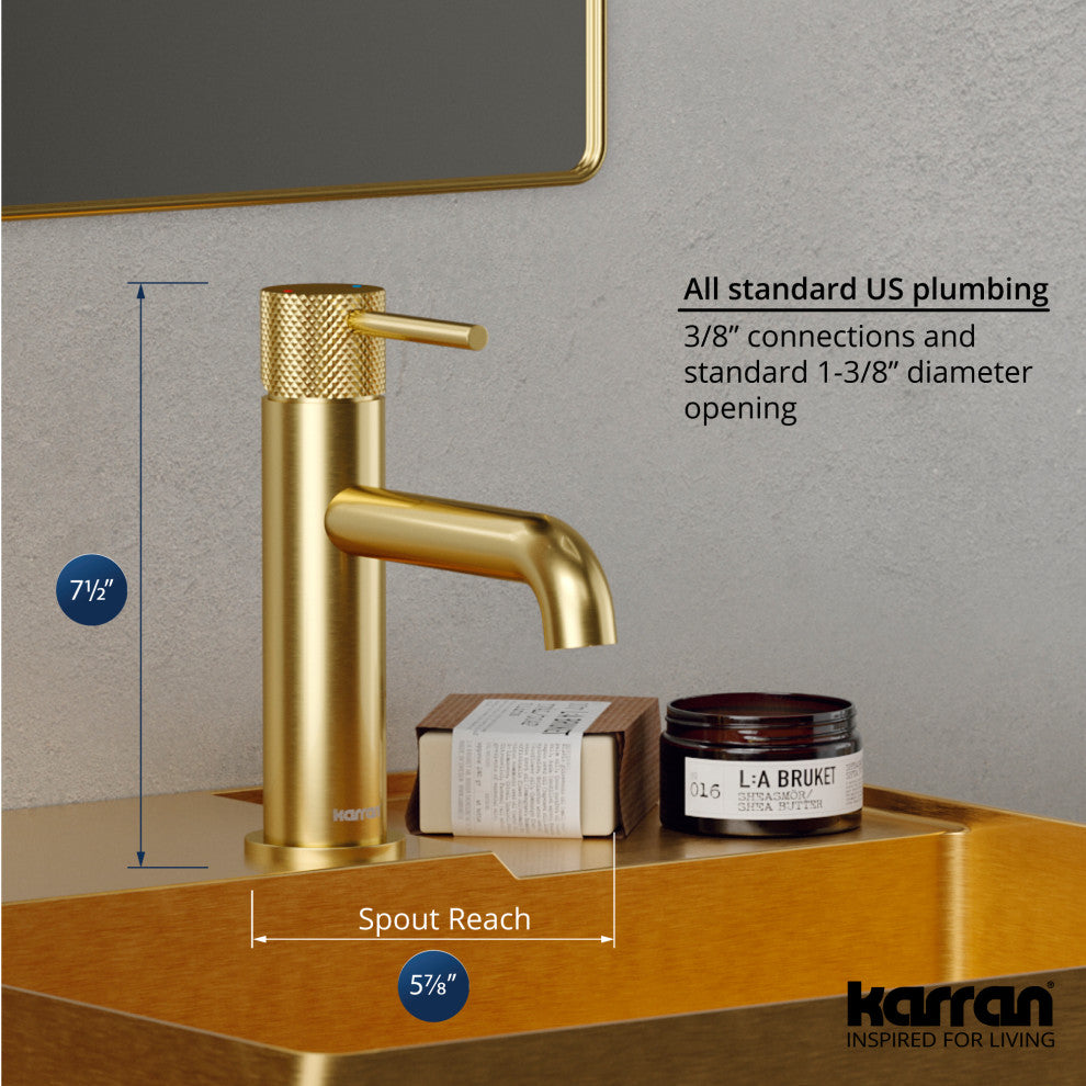 Karran 1-Handle 1-Hole Bathroom Faucet With Pop-up Drain, Brushed Gold