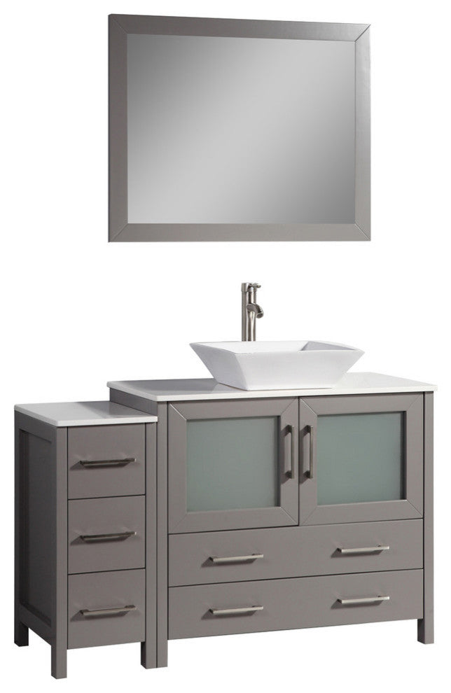 Vanity Art Vanity Set With Vessel Sink, Gray, 48", Standard Mirror