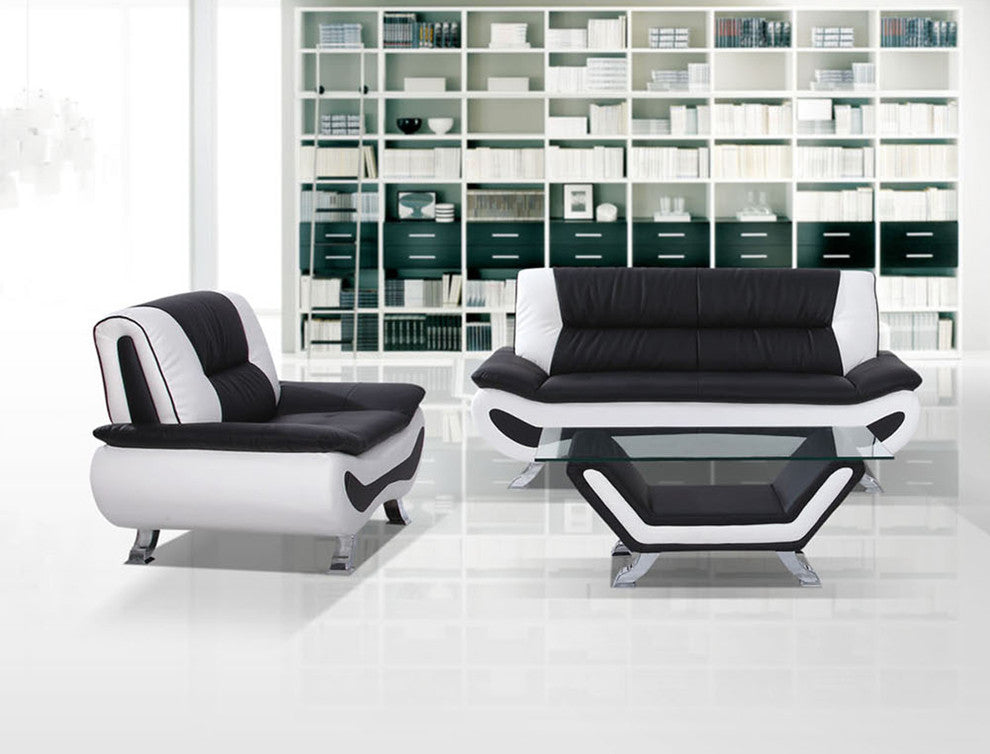 Magnolia 2-Piece Sofa and Love Seat Set, Black and White
