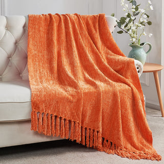 Crystal Chenille Knitted Throw Blanket, Flame