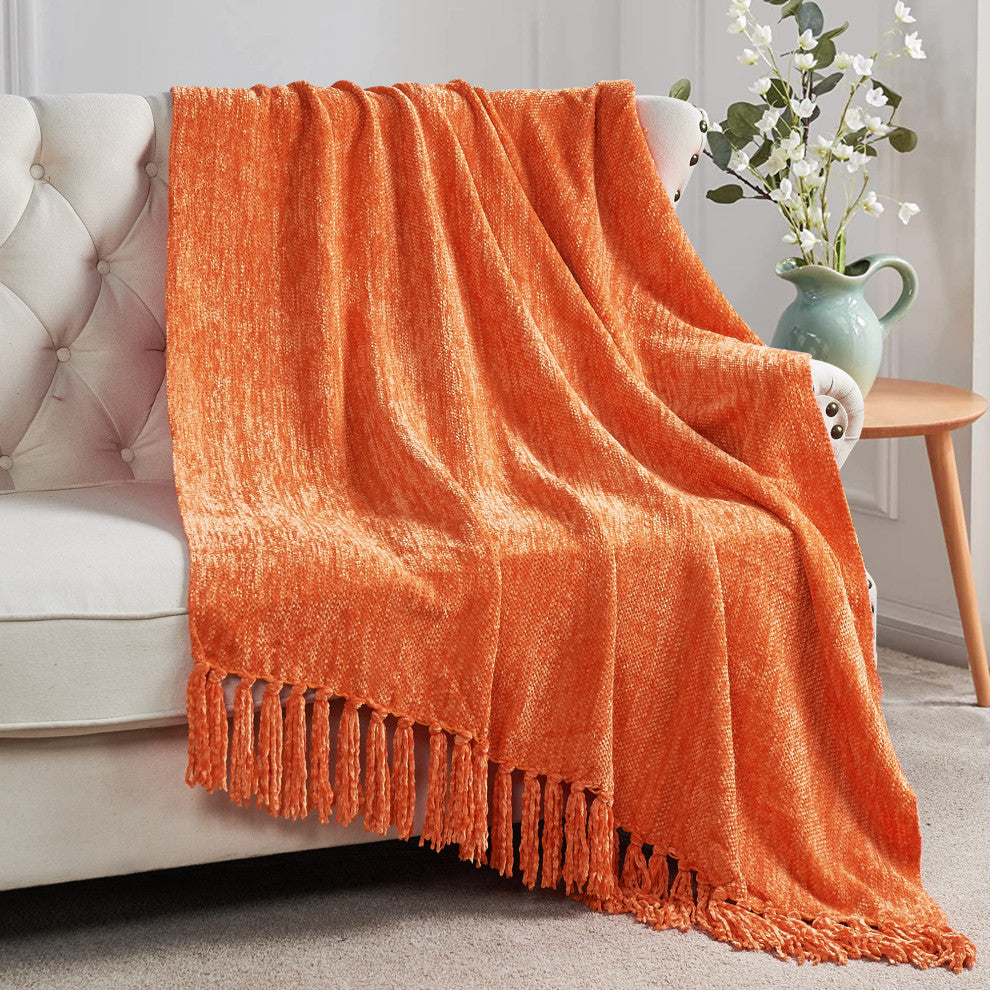 Crystal Chenille Knitted Throw Blanket, Flame