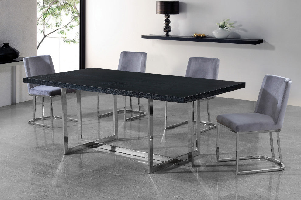 Heidi Black Velvet Dining Chair Set of 2, Gray