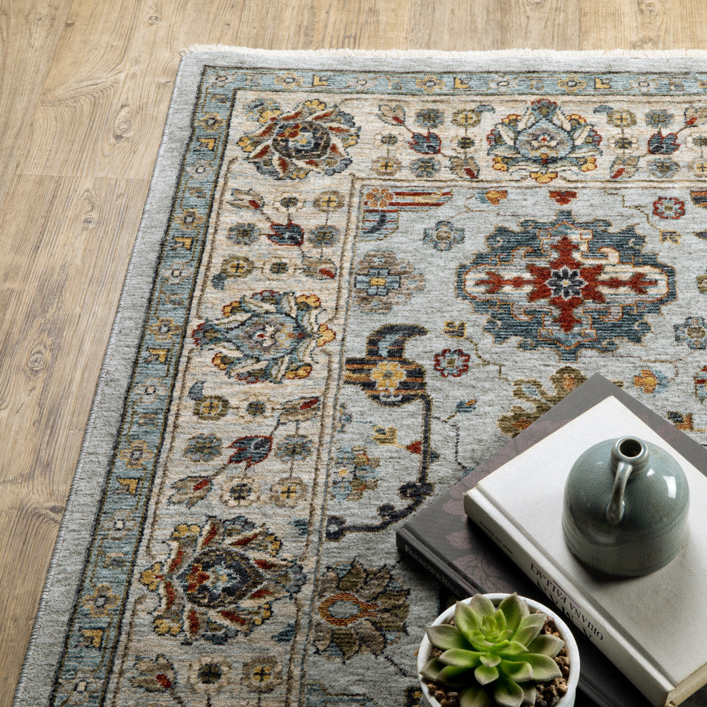 Augustus Medallions Indoor Area Rug, Light Blue, 2'3"x7'6"