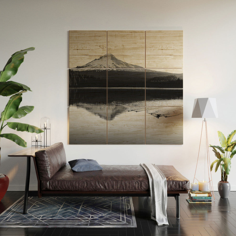 Nature Magick Wild Mountain Sunrise Black And White Wood Wall Mural