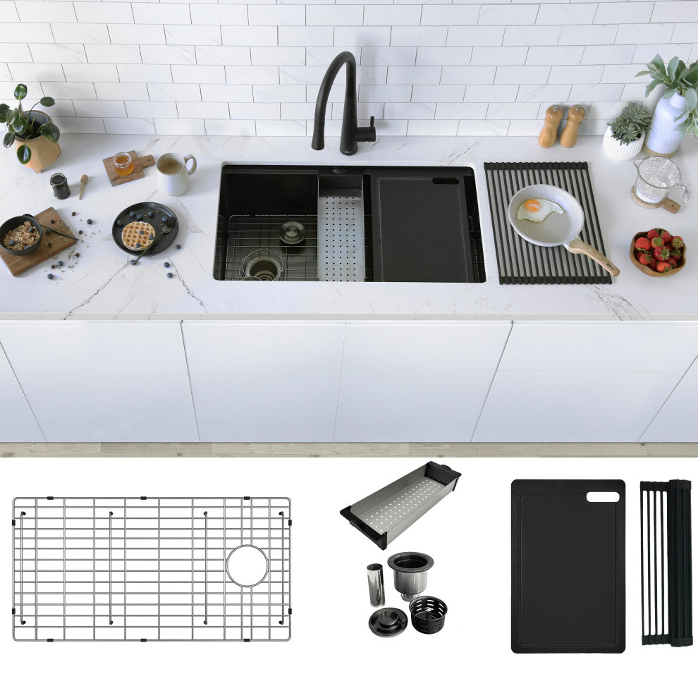 STYLISH 33 Undermount 33" Workstation 16G Single-Bowl Graphite Kitchen Sink