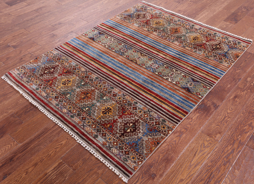 4' 2" X 5' 8" Khorjin Super Kazak Handmade Wool Rug - Q12374
