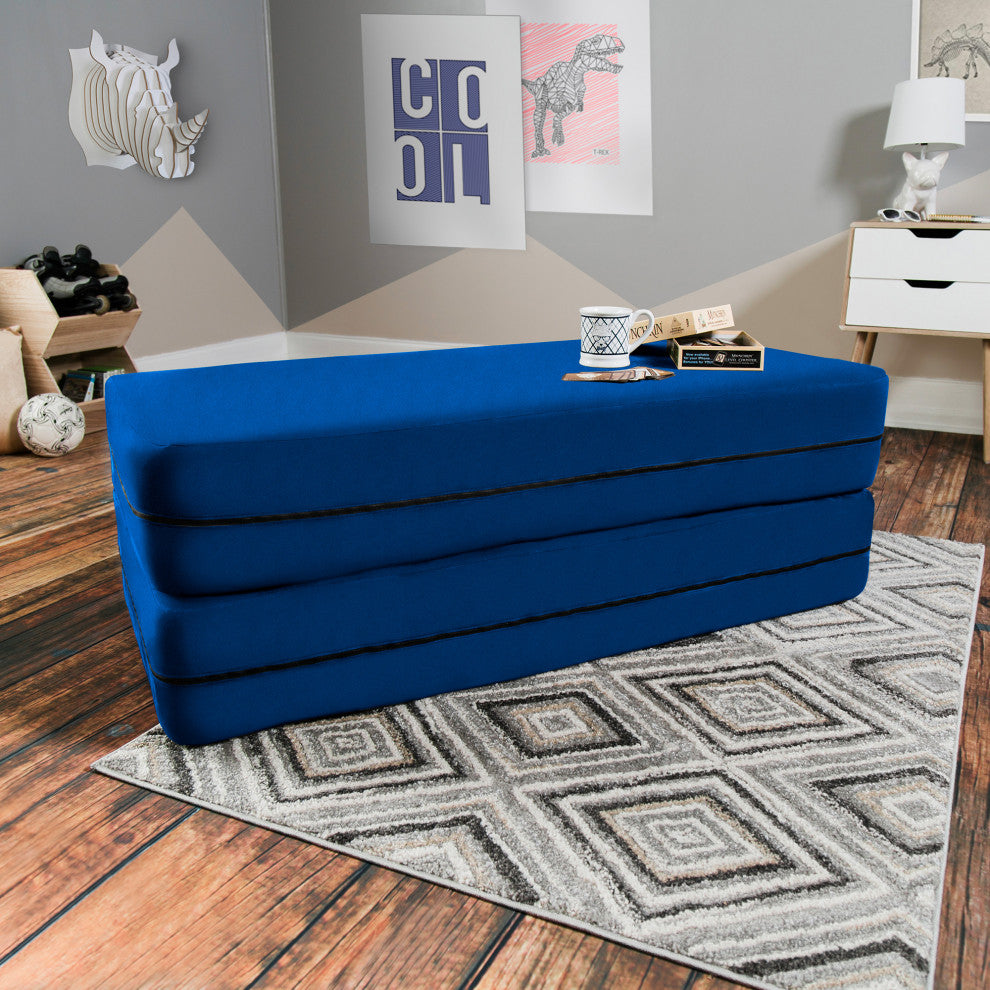 Zipline Big Kids Modular Sofa and Ottoman, Blueberry