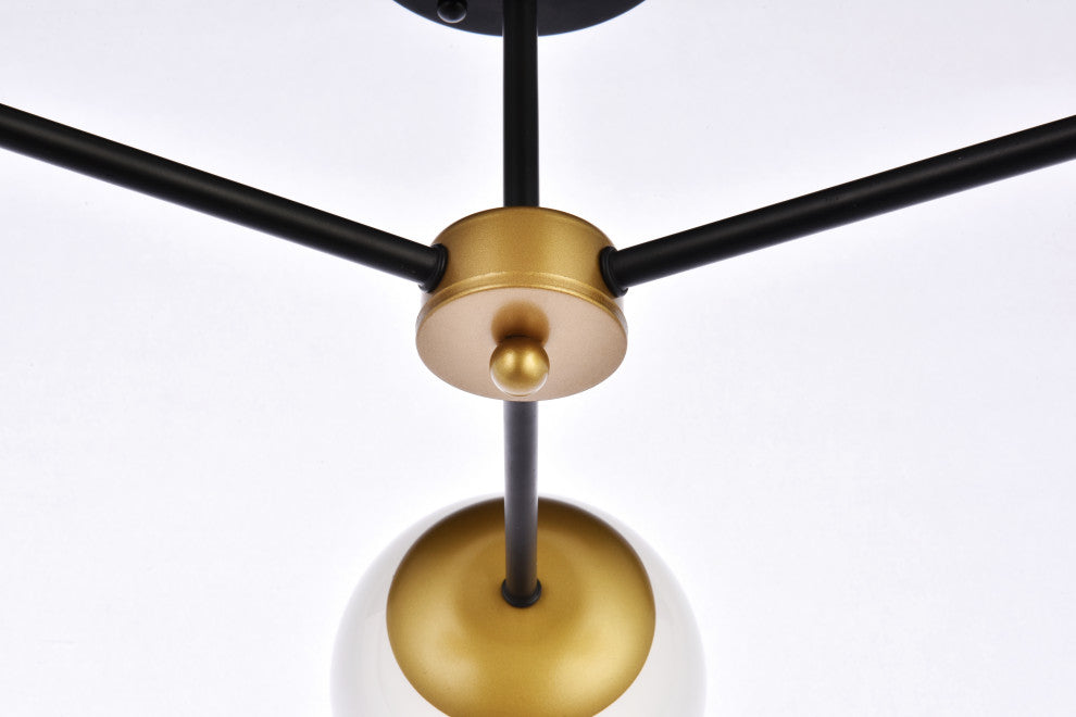 Brooke 26" Flush Mount, Black and Brass With White Shade