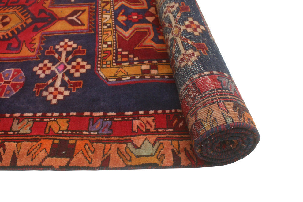 Fine Vintage Distressed Gertrude Navy/Red Runner, 3'5x10'0