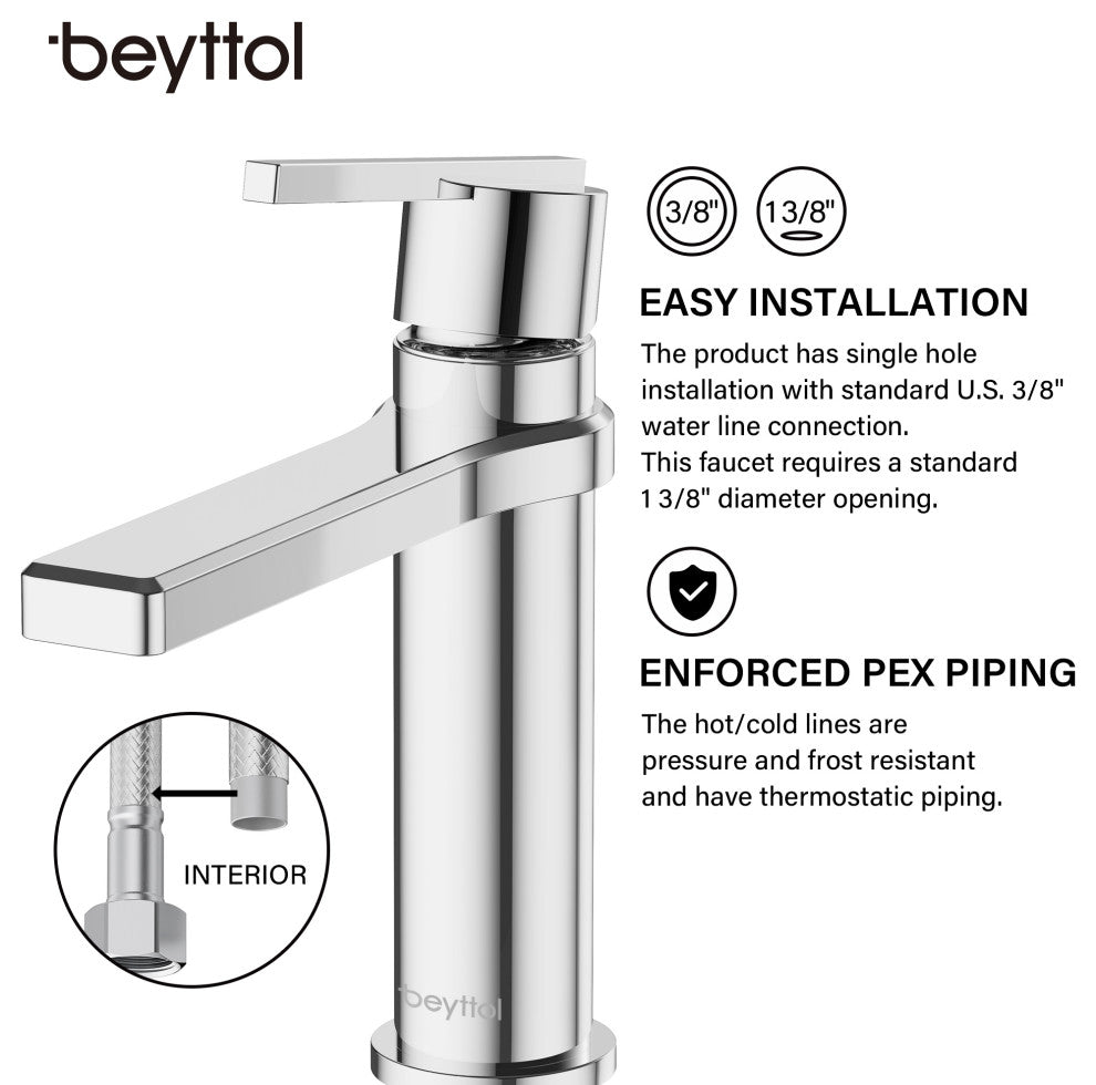 Single Handle Brass Bath Faucet, Supply line, Polish Chrome