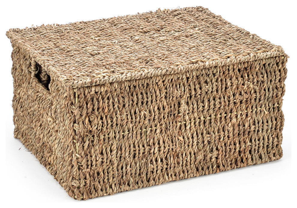 Rectangular Seagrass Baskets, Lids, 3-Piece Set