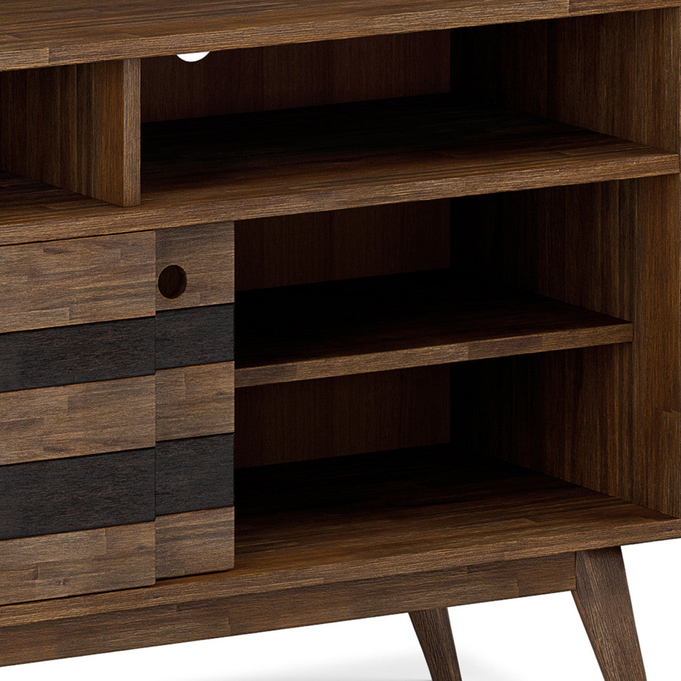 Clarkson Solid Acacia Wood TV Stand, Rustic Natural Aged Brown