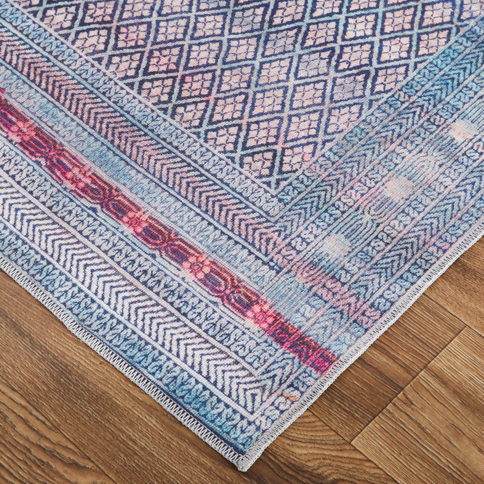 Welch Oriental Machine Washable Aqua Blue Rug, 2'7"x8' Runner