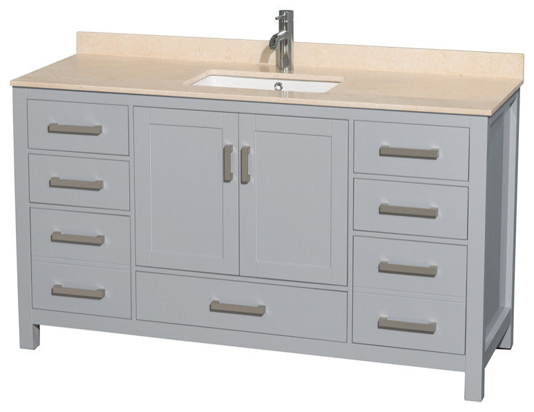 Wyndham WCS141460SGYIVUNSMXX 60 inch Vanity in Gray with Ivory Marble and Square