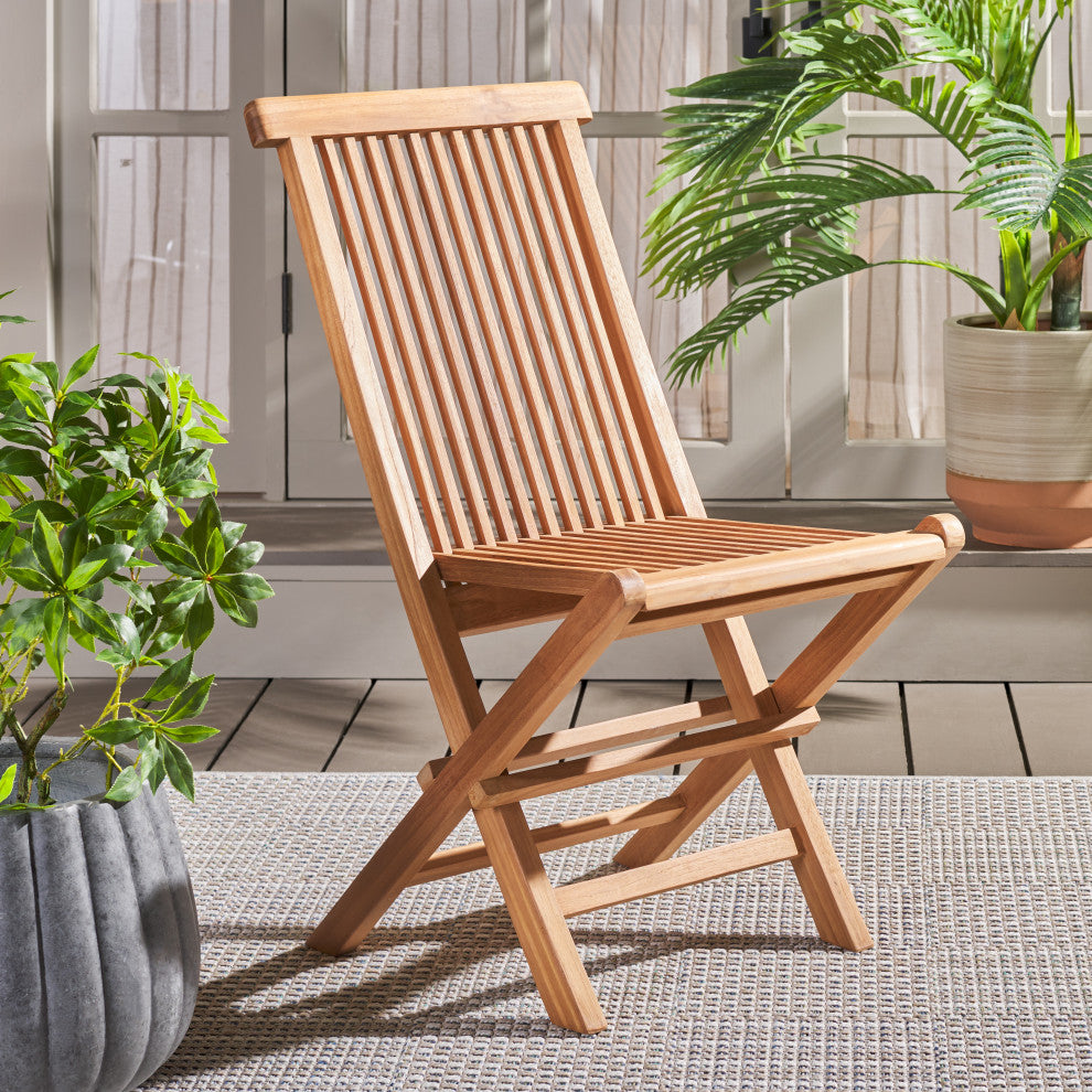Safavieh Indoor-Outdoor Holly Solid Teak Folding Chair, Set of 2, Natural