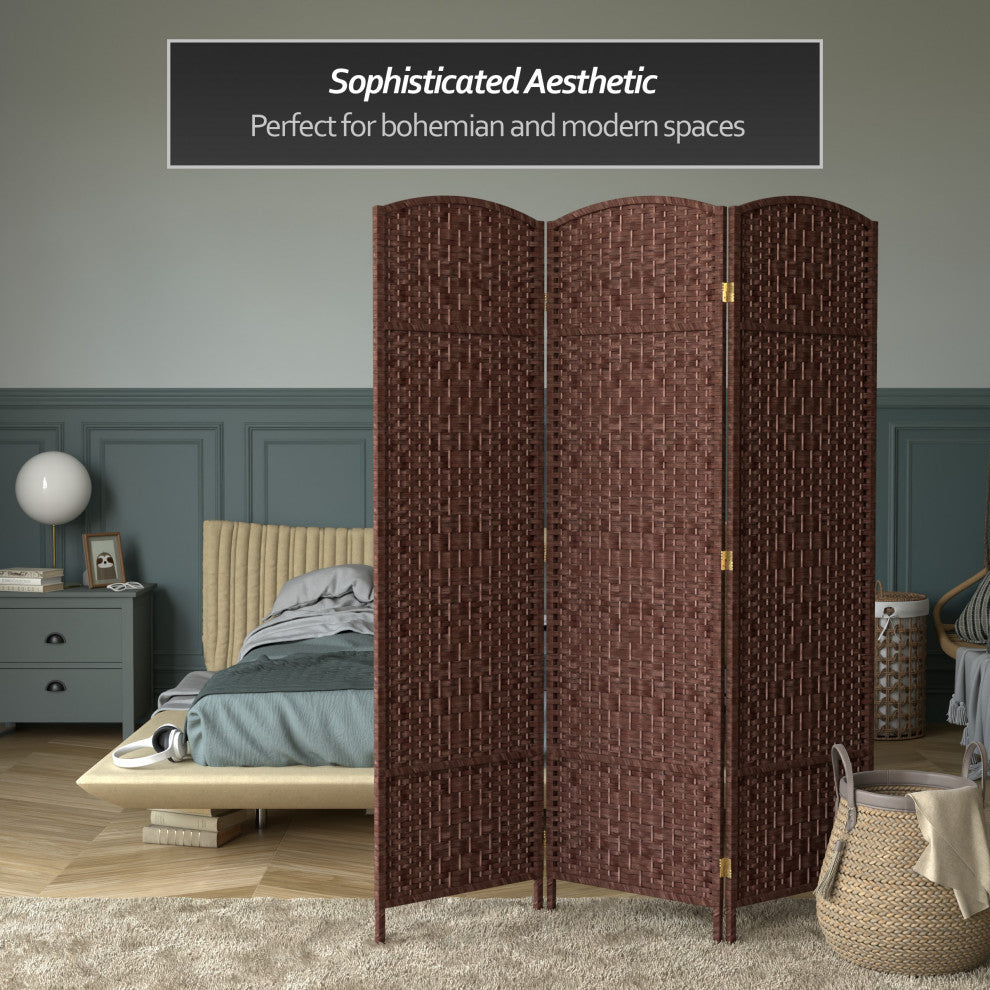 6' Tall Diamond Weave Fiber Room Divider, Dark Red, 3 Panel