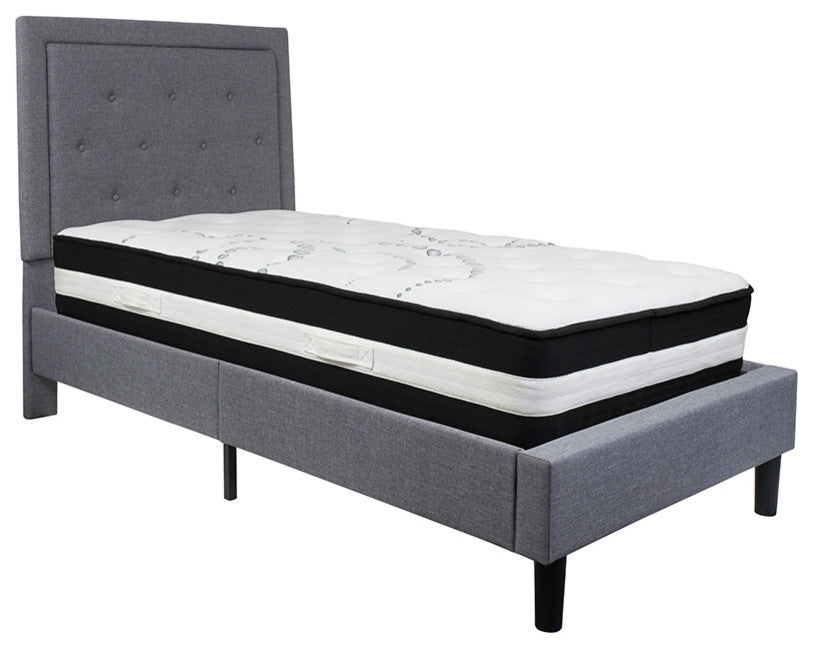 Roxbury Twin Size Tufted Upholstered Platform Bed With Pocket Spring Mattress