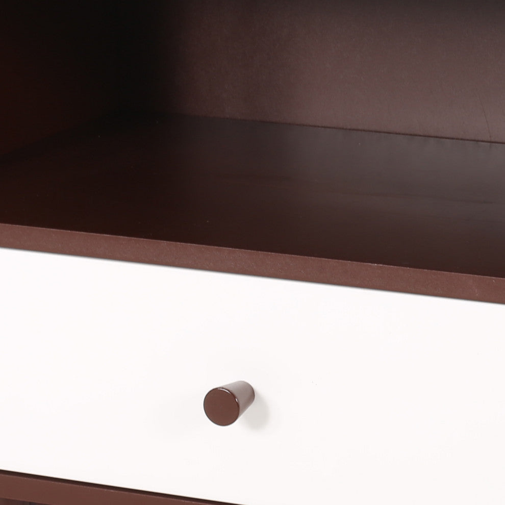 Alexis Mid-Century Modern Side Table, Brown and White