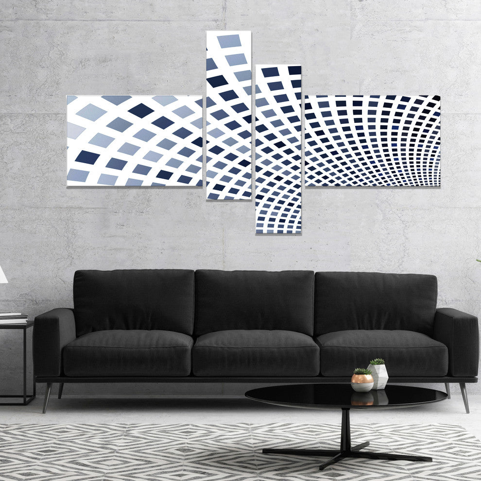 Blue Square Pixel Mosaic Illustration, Abstract Wall Canvas, 60"x32", 4 panels