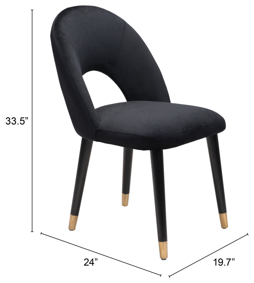 Side Dining Chair, Set of 2, Fabric, Wood, Black, Gold, Bar Kitchen Cafe Bistro