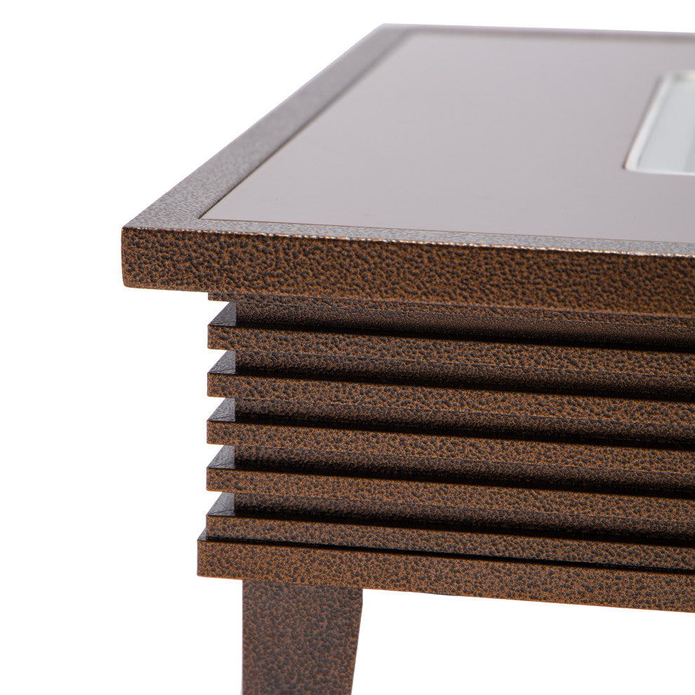 Leisuremod Walbrooke Patio Square Fire Pit Table With Aluminum Slats Frame, Brown