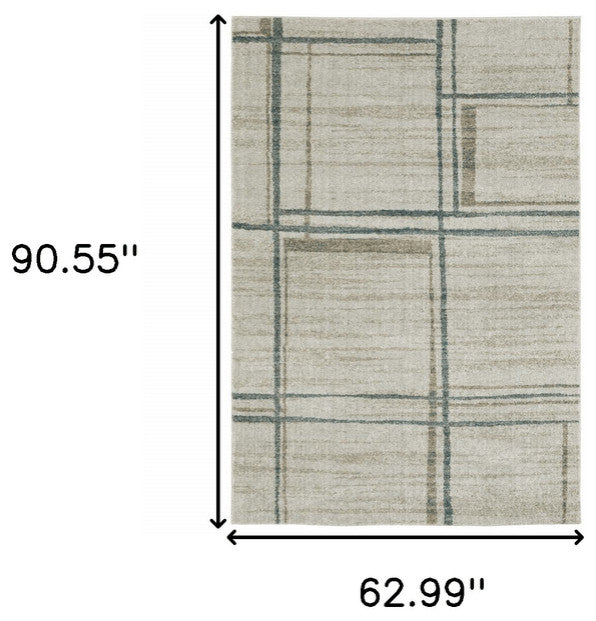 5' X 8' Grey Teal Beige and Tan Geometric Power Loom Area Rug