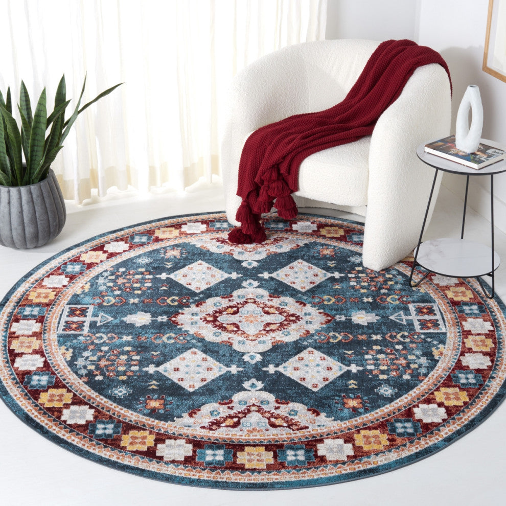Safavieh Bayside BAY106 Rug Machine-Washable, Blue/Red, 6'7" Round