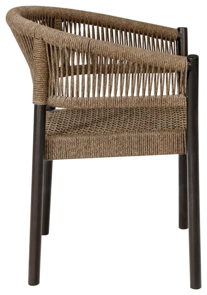Doris Outdoor Patio Dining Chair, Dark Eucalyptus Wood Truffle Rope, Set of 2