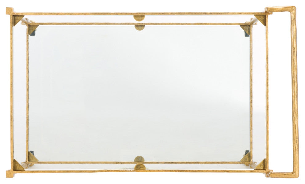 Safavieh Couture Isabellina Metal Bar Cart, Brass/Clear