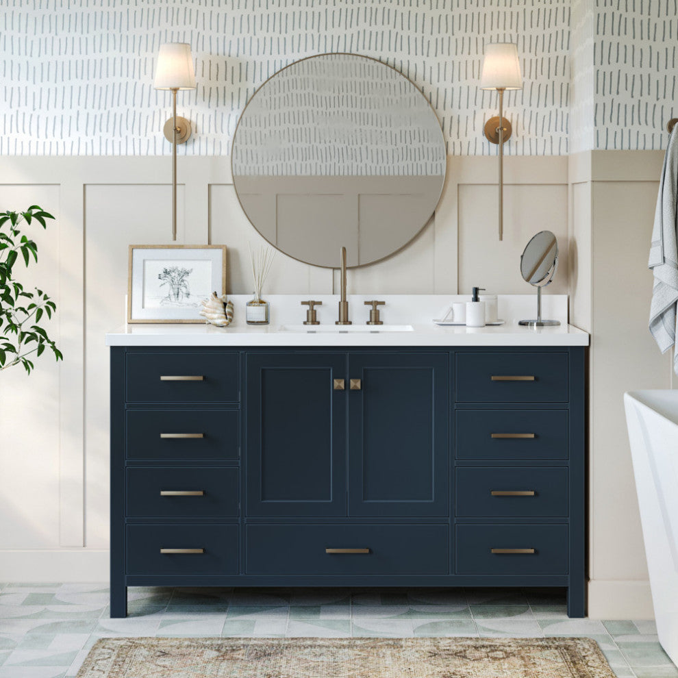 ARIEL Cambridge 61" Single Rectangle Sink Blue Vanity Quartz Top, No Mirror