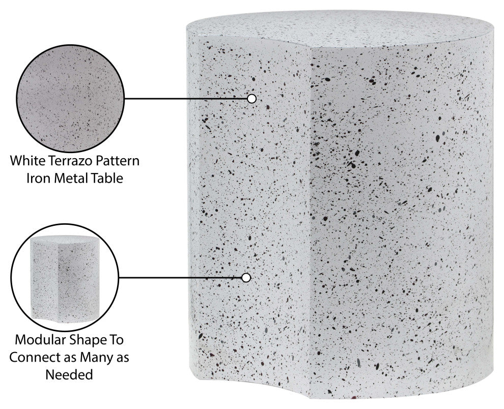 Dimple Terrazzo Pattern Iron End Table, White, 1-Piece: 16"Wx16"Dx18"H