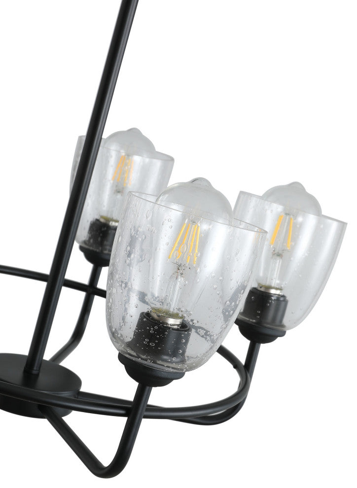 5-Light Chandelier Candle Style Island Pendant Lights with Glass Shades, Black