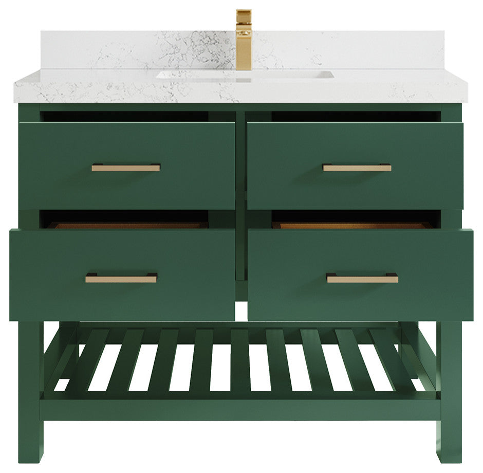 Parker 42 Single Sink Bath Vanity in Lafayette Green  2" Empira Quartz