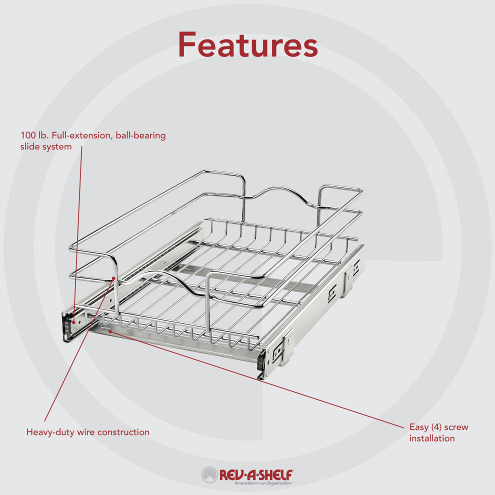 Single Tier Bottom Mount Pull Out Steel Wire Organizer, 11.75"