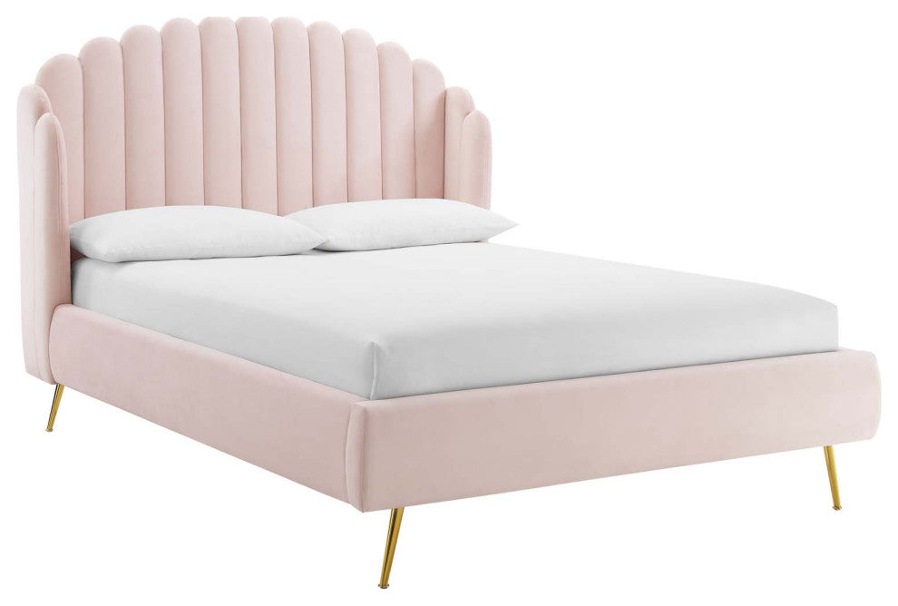 Lana Queen Performance Velvet Wingback Platform Bed