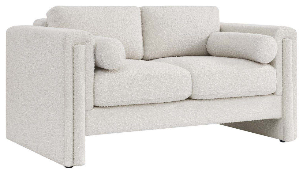 Visible Boucle Fabric Loveseat - Ivory