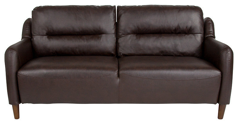 Newton Hill Upholstered Bustle Back Sofa in Brown Leather