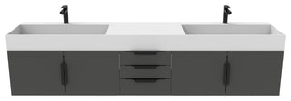 CastelloUSA Amazon 84" Wall Mounted Bathroom Vanity Set, Black, White Top, Black Handles