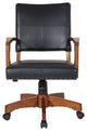 Deluxe Wood Bankers Chair, Black Faux Leather With Antique Bronze Nailheads, Bla