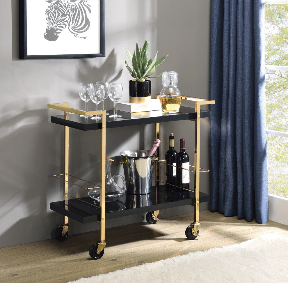 Alios Serving Cart With Black Gold Frame